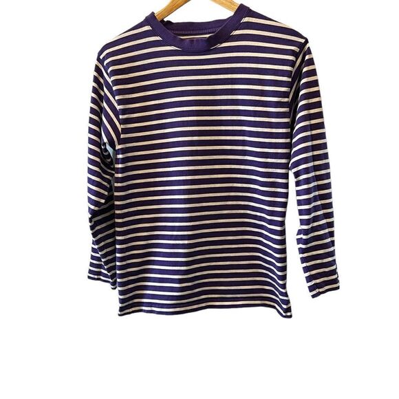 Purple & Cream Striped Crew Neck Crew Neck Long Sleeve Casual Top L - Picture 1 of 8